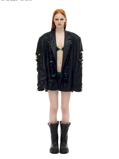 Oversized Silhouette Leather Blazer【s0000014003】