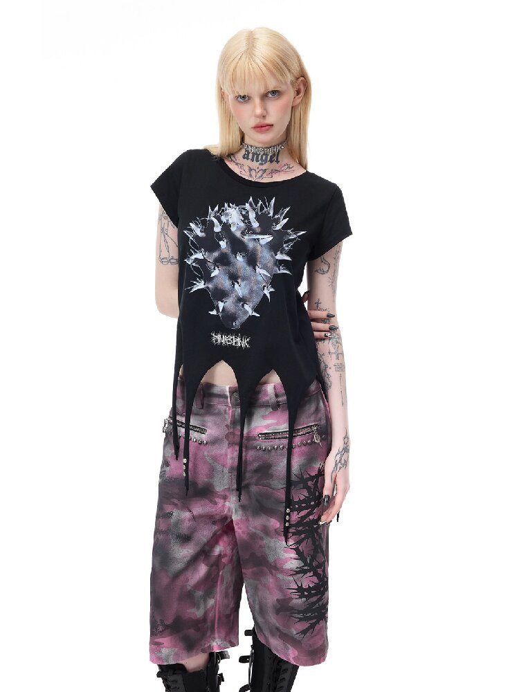 Cactus Print Riveted Irregular Top【s0000017731】