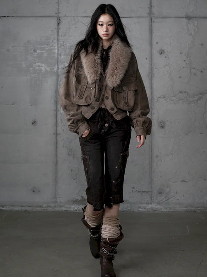 Plaid functional distressed dirty jacket【s0000014114】