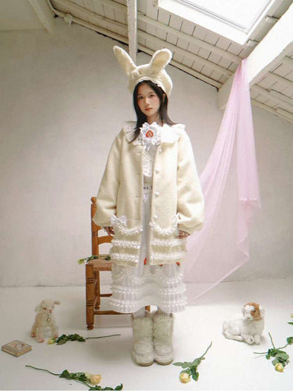 Lace Wool Bubble Sleeve Coat【s0000014532】