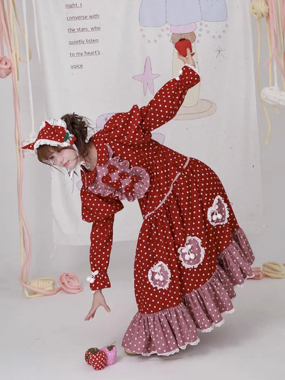 Lolita old-fashioned red polka dot niche dress【s0000014109】