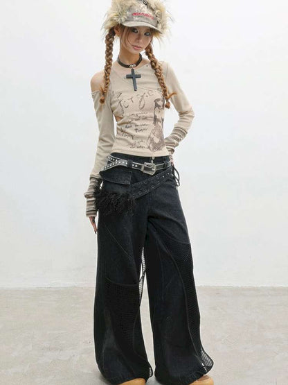 Slim Hot Girl Off-Shoulder Patchwork Shirt【s0000014830】