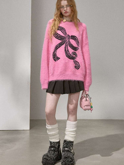 Striped Bow Imitation Mink Wool【s0000015223】