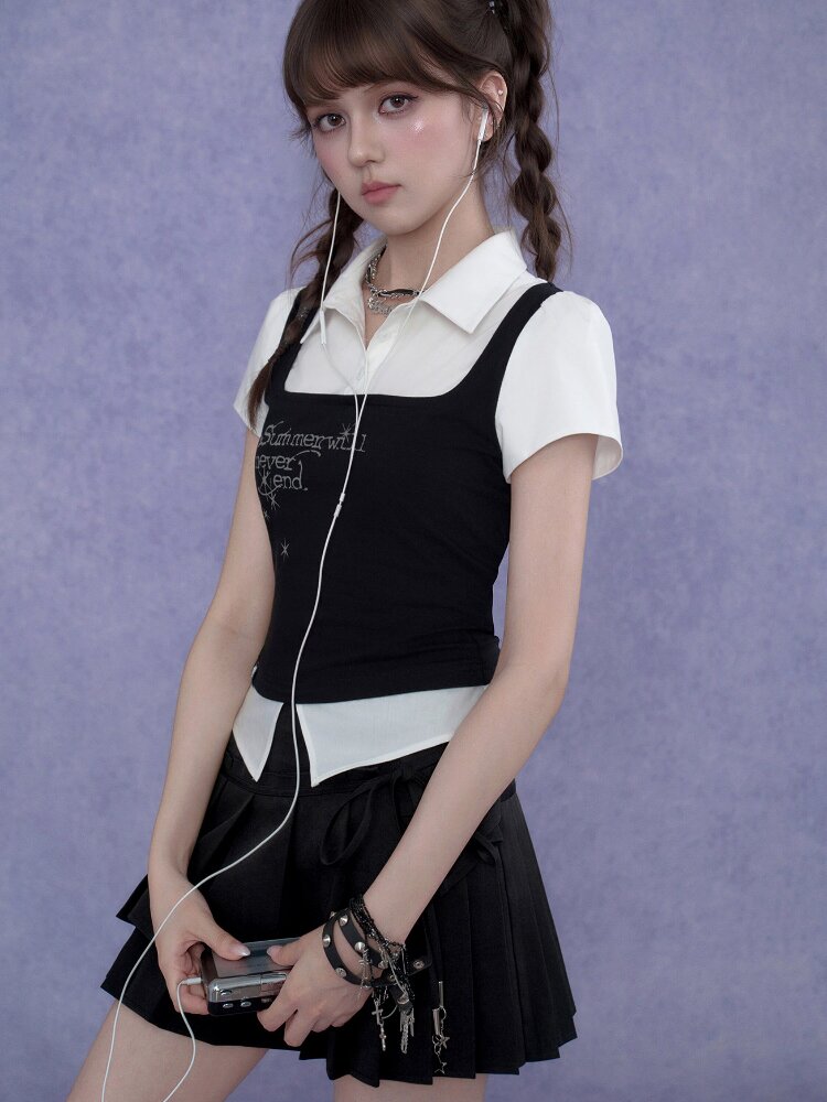 Knit Tank Top Fake Two Piece Shirt【s0000017686】
