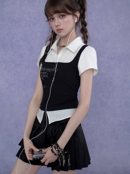Knit Tank Top Fake Two Piece Shirt【s0000017686】