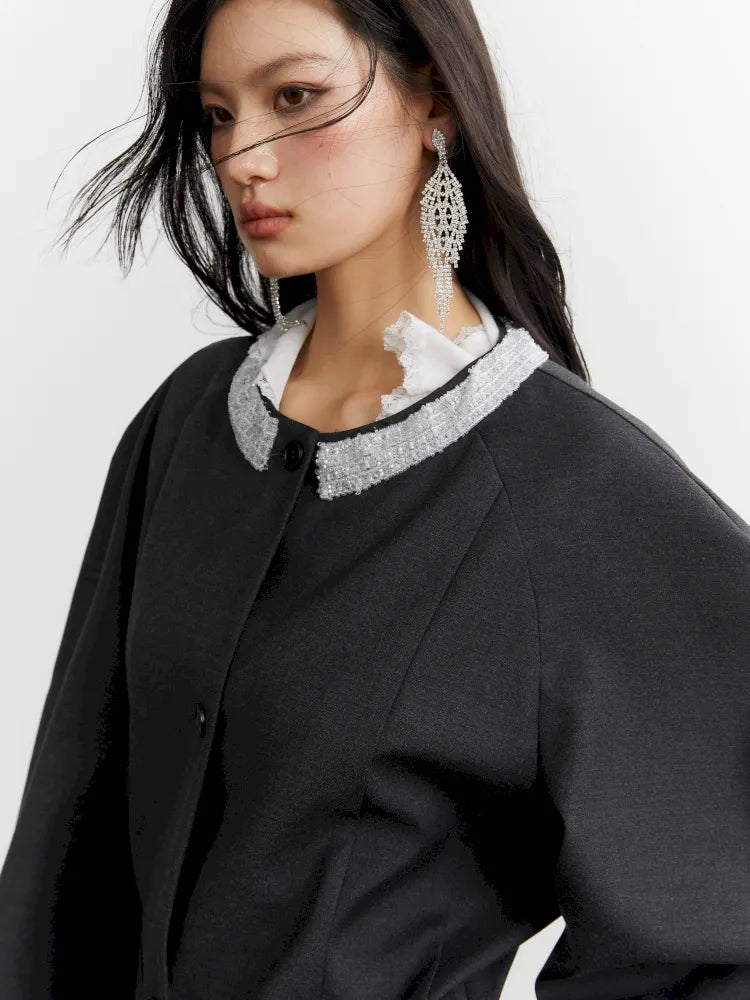 Ruffled Silhouette Gray Blazer Jacket【s0000014038】