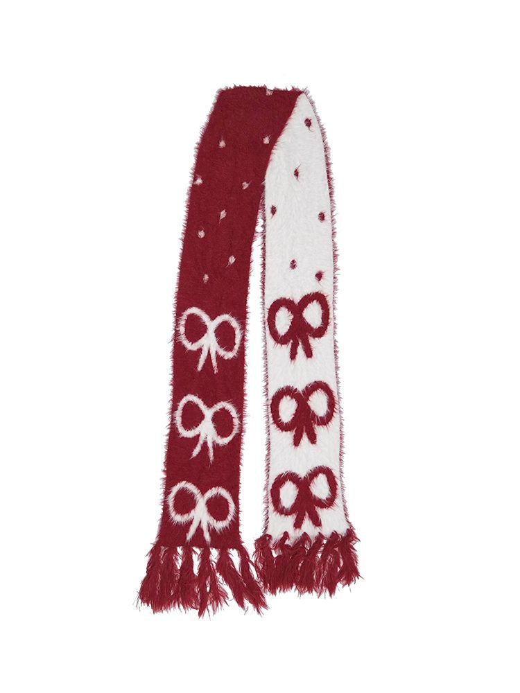 BOW JACQUARD Shaggy Fringe Cristmas Scarf [S0000010891]