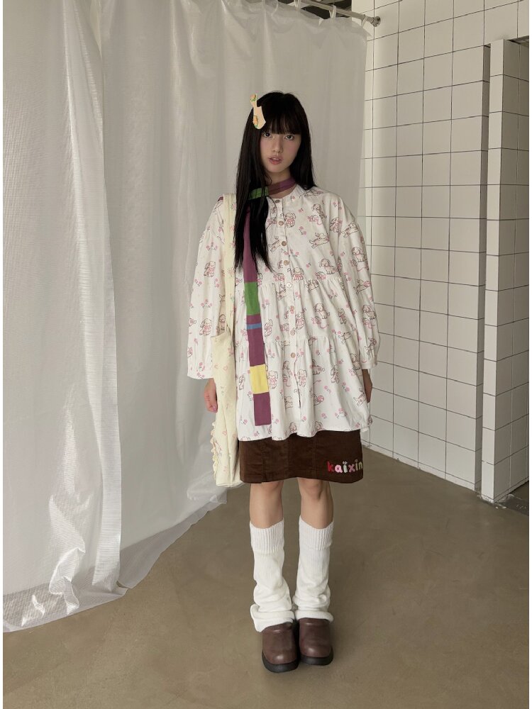 Puppy Print Corduroy Loose Shirt【s0000019083】