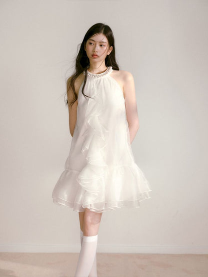 Bow Pearl Neckline Pom Pom Dress【s0000013243】