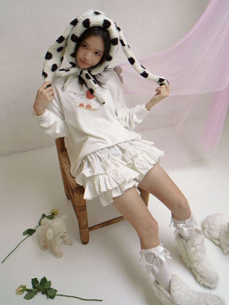 Strawberry Cake Print Long-Sleeve T-Shirt【s0000014529】