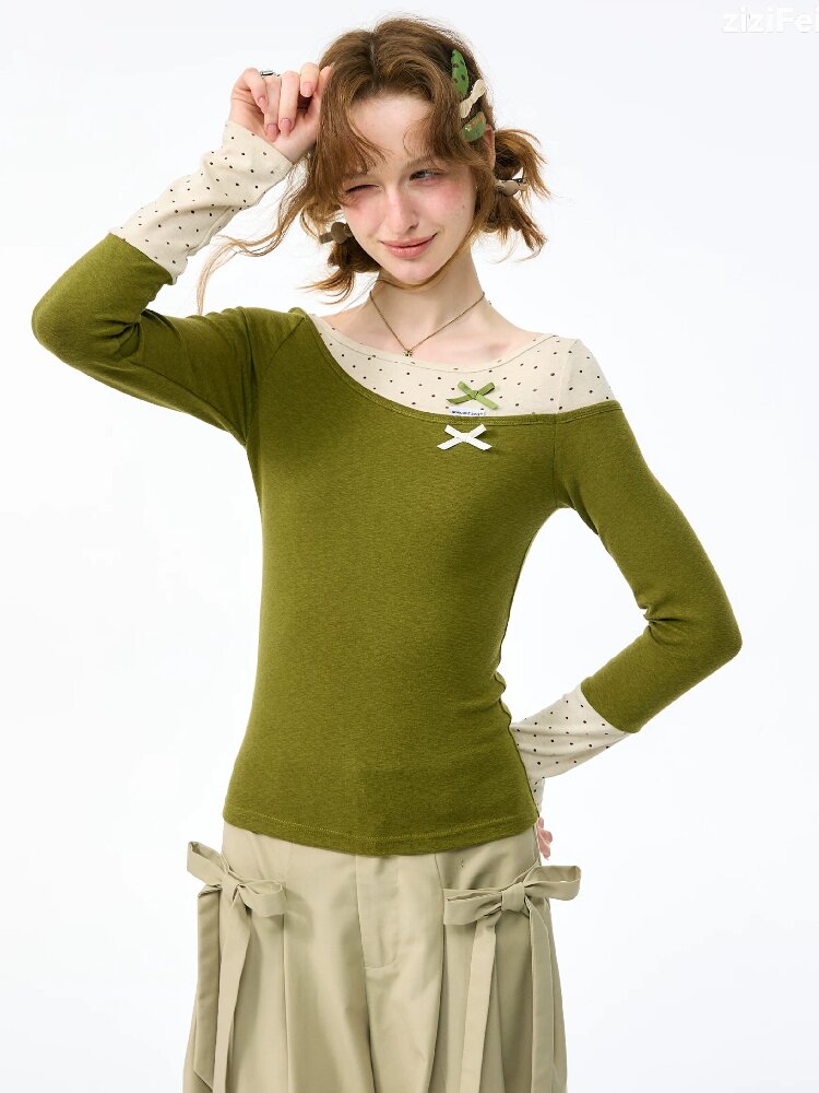 Polka Dot Patchwork Knit Top【s0000017891】