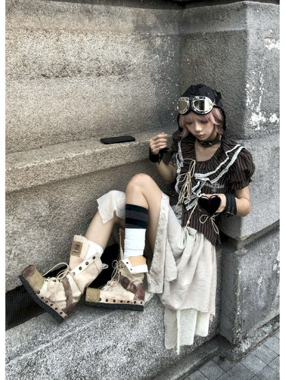 Irregular Patchwork Printed Old Tattered Half Skirt【s0000013526】