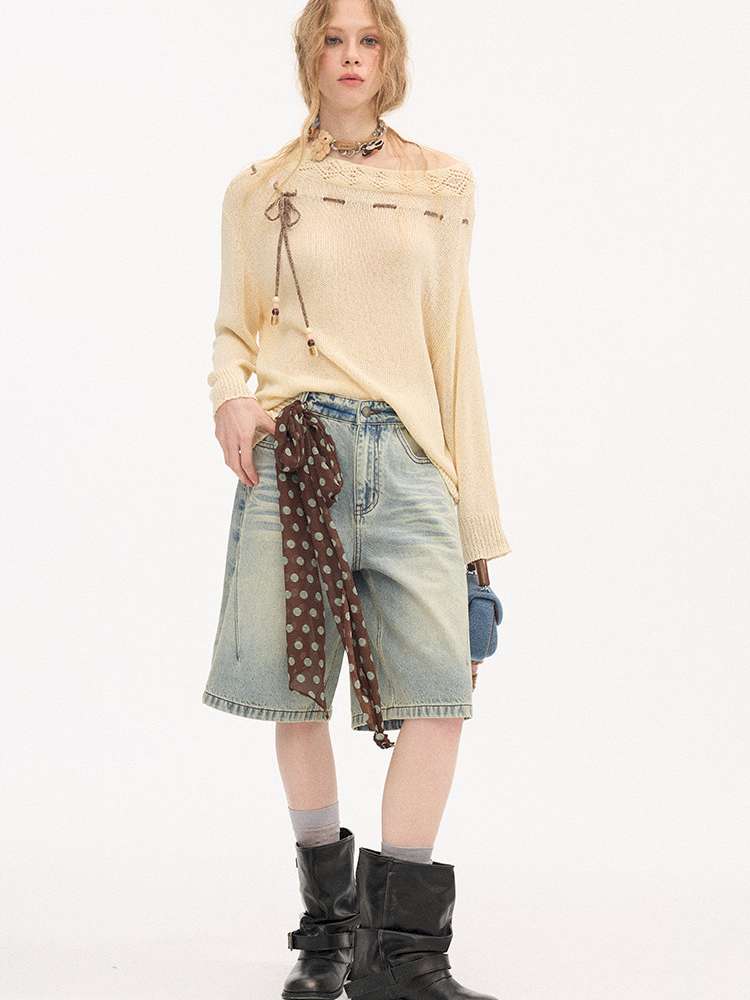 Slanted Strap Smock Knit Sweater【s0000015409】