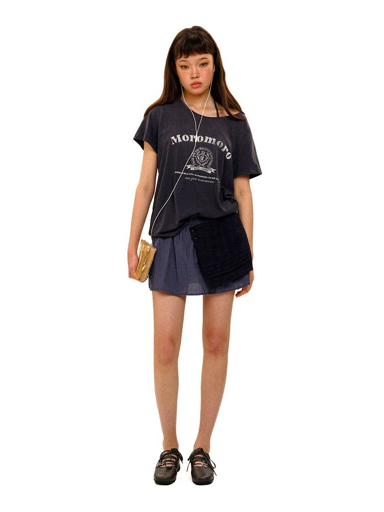 College Emblem Off Shoulder T Shirt【s0000017443】