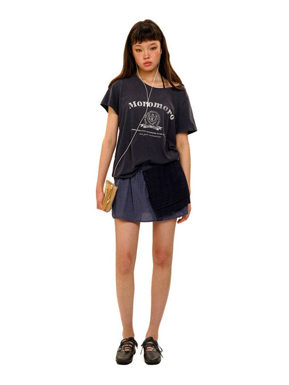 College Emblem Off Shoulder T Shirt【s0000017443】
