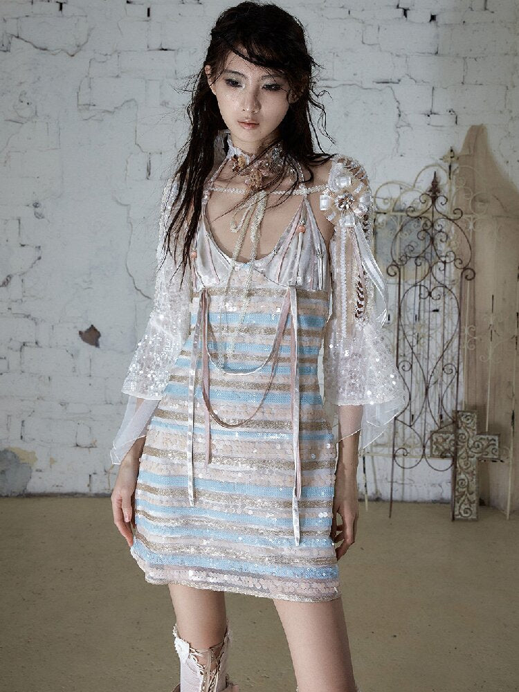 Pearl Chain Sequin Chiffon Cover Up【s0000016991】