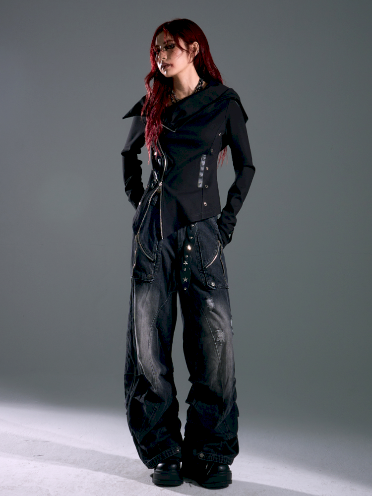 Asymmetric Slim-Fit Zipper Knit Cardigan【s0000013916】