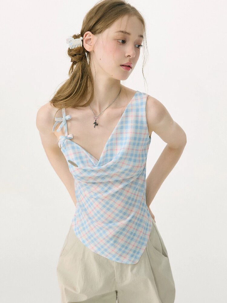 Summer Plaid Bow Vest Camisole【s0000017152】