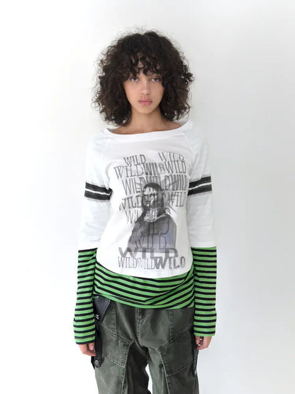 Patchwork Striped Long-Sleeve T-Shirt【s0000014207】