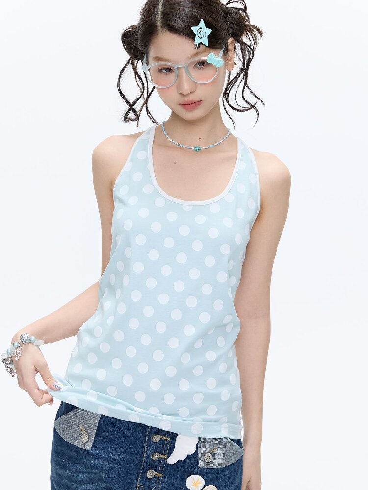 Mint Polka Dot Vest Two Piece Top【s0000016401】