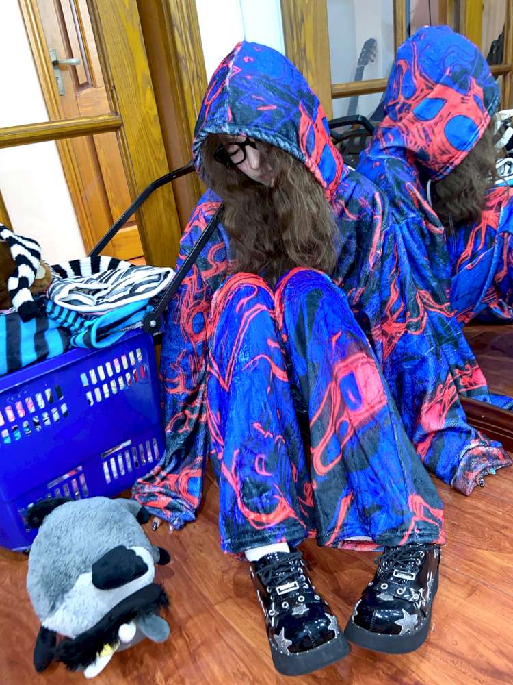 Blue Fleece Loose Long-Sleeved Top【s0000014870】