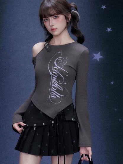 Gray Printed Long Sleeve T-shirt【s0000015758】