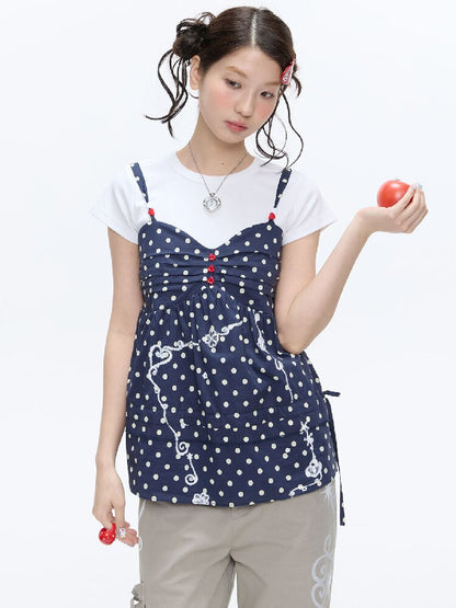 Summer Navy Blue Polka Dot Top【s0000016395】
