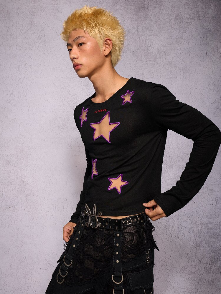Star Hollow Mesh Embroidery Top【s0000019141】