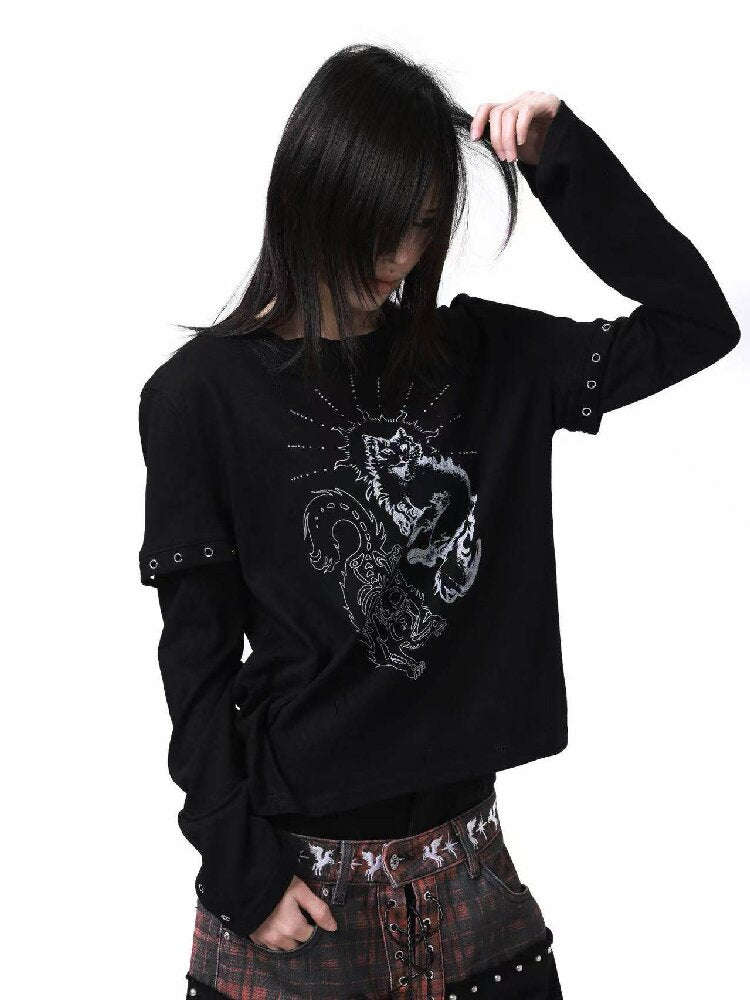 Fake Two Piece Printed Long Sleeve【s0000018198】
