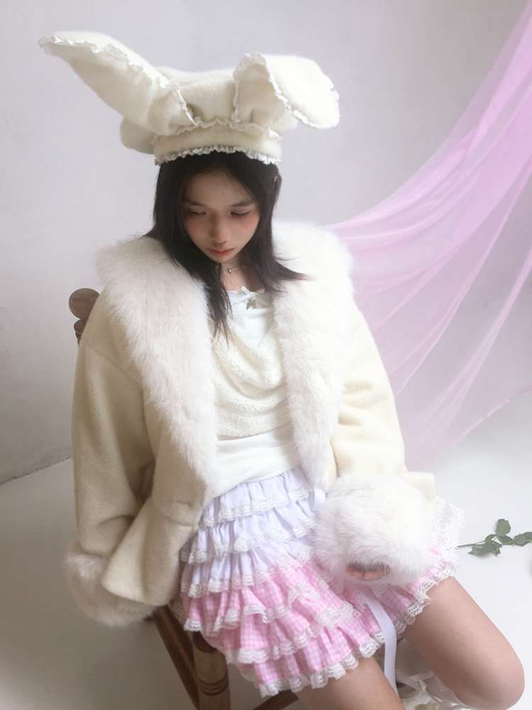 Pink Grid Gradient Lace Short Skirt【s0000014940】