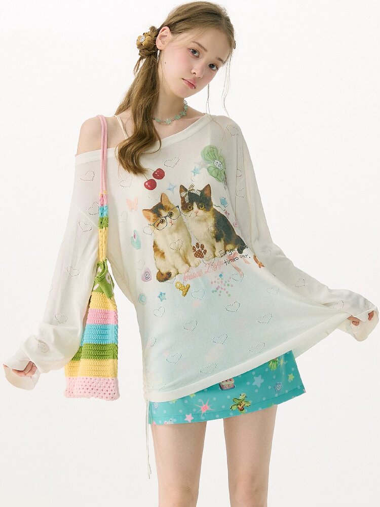 Summer Cat Heart Long Sleeve T Shirt【s0000017162】