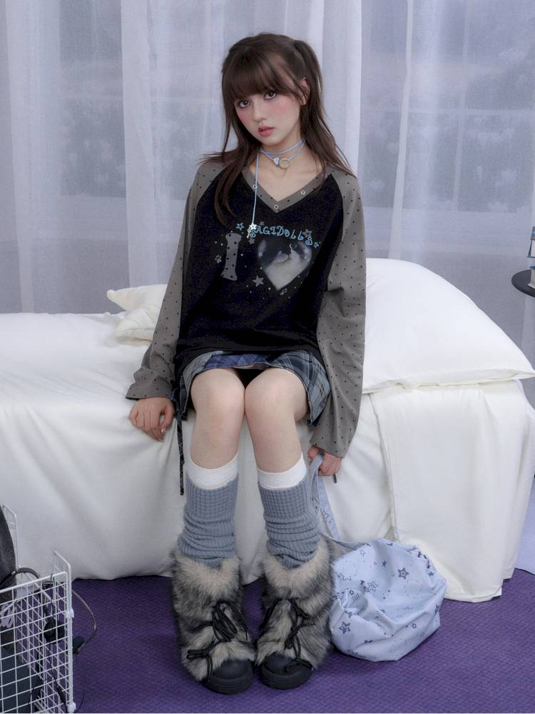 Polka Dot Raglan Long Sleeve T-Shirt【s0000014372】