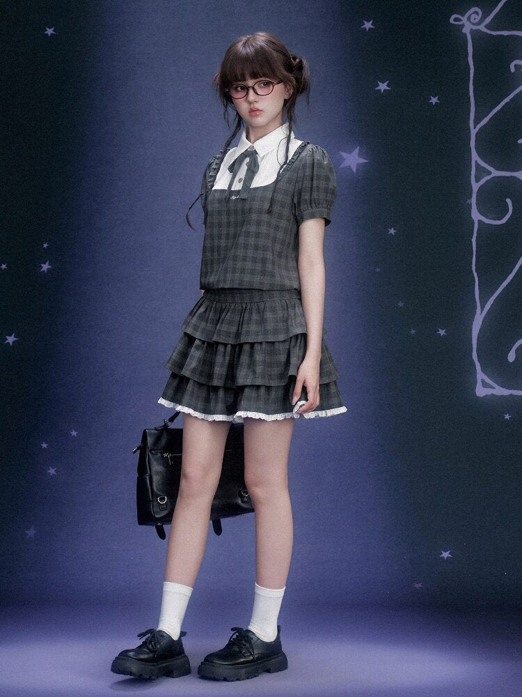 Gray Plaid Collegiate Cake Dress【s0000015756】
