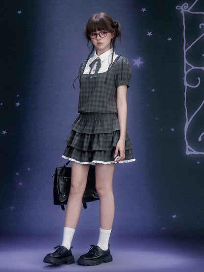 Gray Plaid Collegiate Cake Dress【s0000015756】