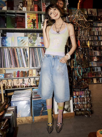 Starfish hot drill denim wide-leg shorts【s0000012288】