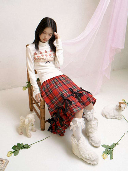 Strawberry Cake Print High-Neck T-Shirt【s0000014530】