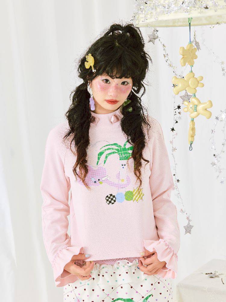 Print Long Sleeve Short T-Shirt【s0000011942】