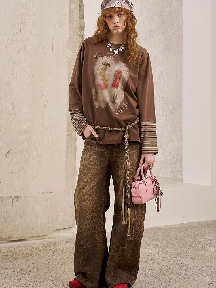 Patchwork Oversized Long-Sleeve T-Shirt【s0000014044】