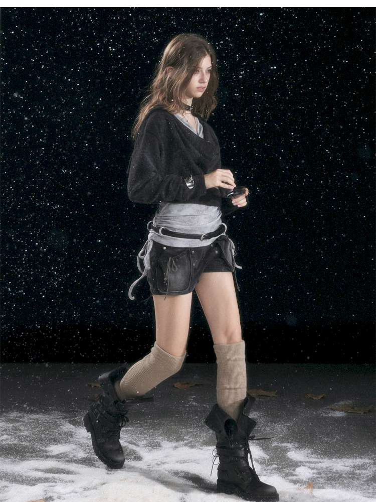 Striped Distressed Hooded Top【s0000014674】