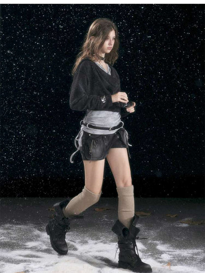 Striped Distressed Hooded Top【s0000014674】