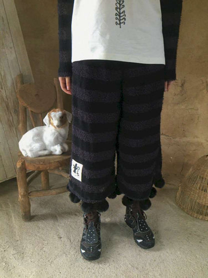 Striped Knit Furball Midi Slacks【s0000014900】
