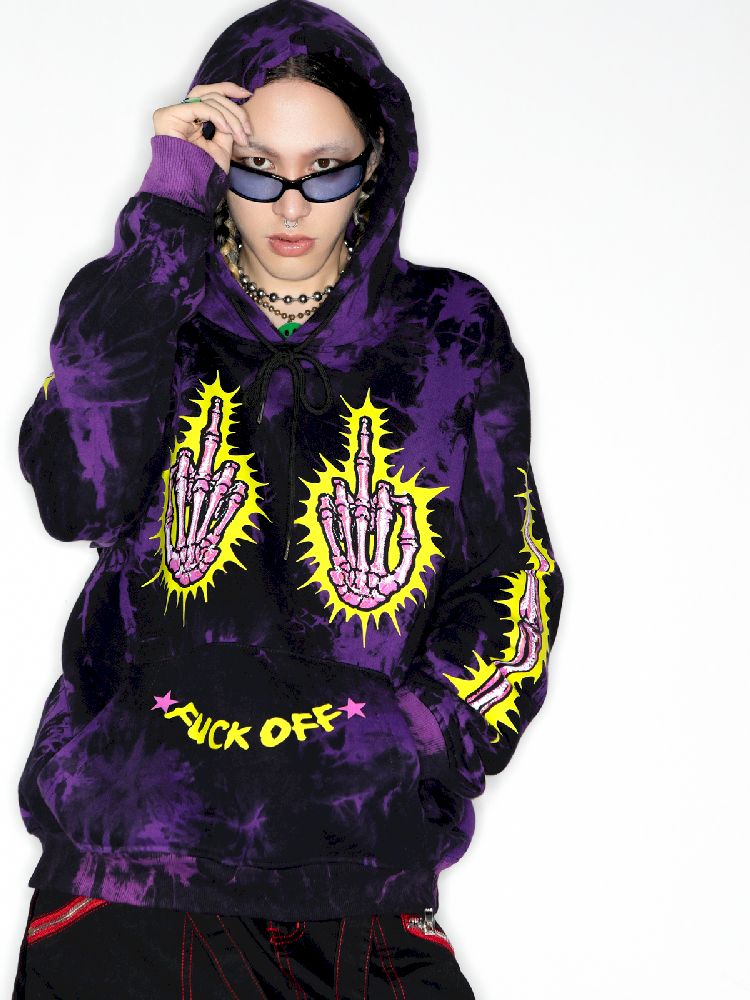 DARK PUNK MIDDLE FINGER TIE-DYE HOODED SWEATSHIRT [S0000010267]