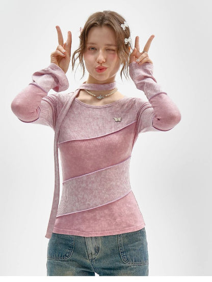 Splicing Collar Long Sleeve T-Shirt【s0000011518】