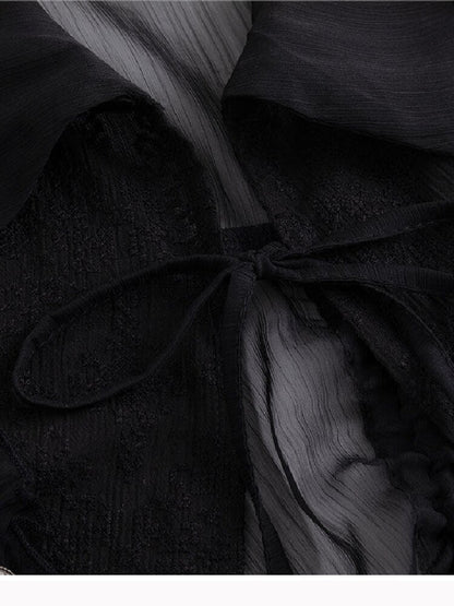 Sheer Chiffon Patchwork Lace Shirt【s0000017500】