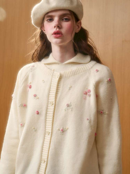 Wool Hand-Embroidered Flower Sweater Cardigan【s0000014891】