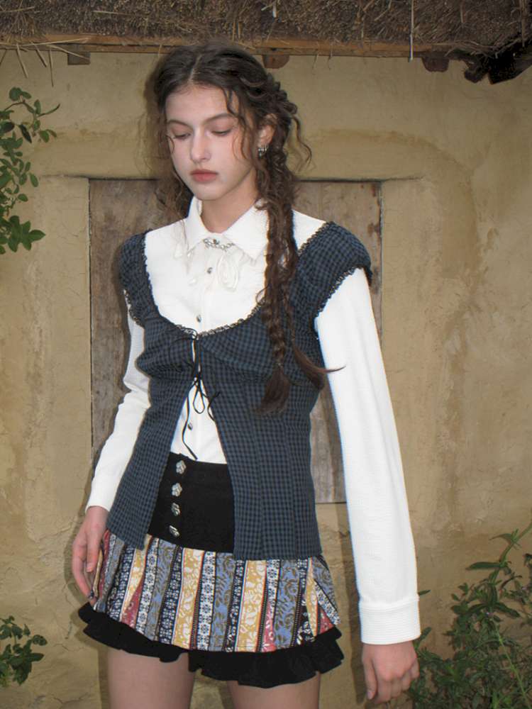 Blue Plaid Polka Dot Long Shirt【s0000014902】