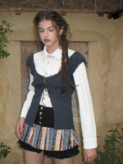 Blue Plaid Polka Dot Long Shirt【s0000014902】