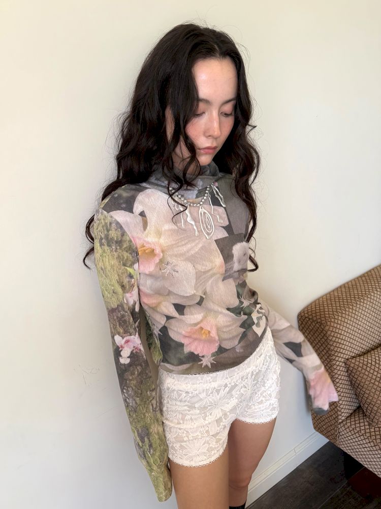 See-through mesh long sleeve sunscreen top【s0000013515】