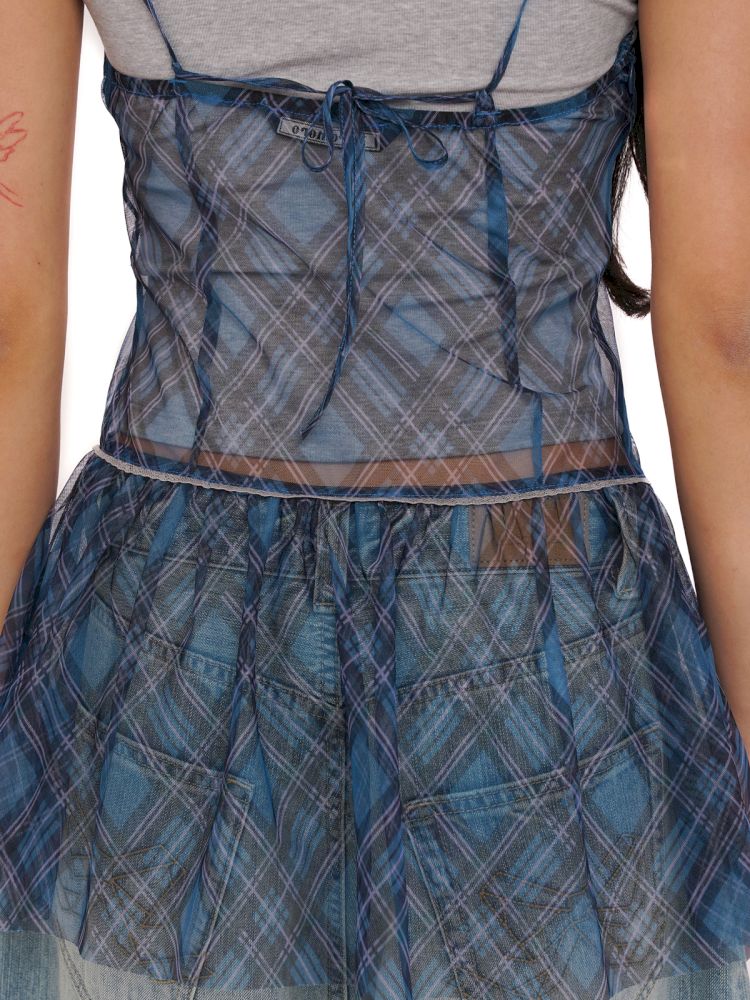 Colorful plaid split bow tie halter dress【s0000013433】
