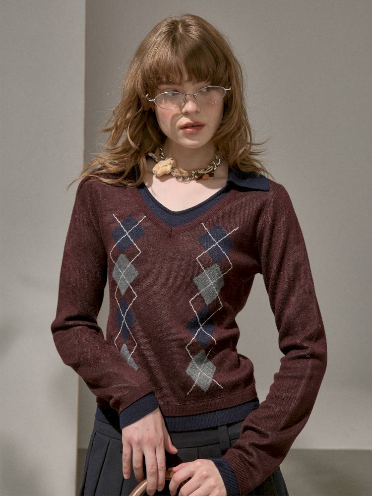 Contrast-Color Slim-Fit Pullover【s0000014405】